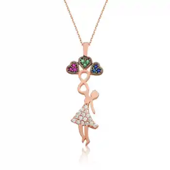 Gümüş Üç Kalp Tutan Kız Bayan Kolye