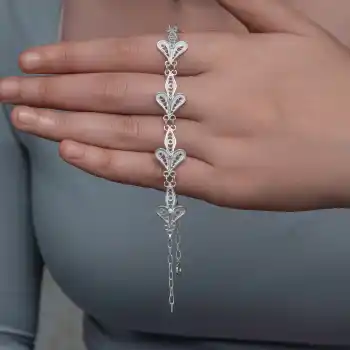Gümüş Üç Yaprak Telkari Kadın Bileklik
