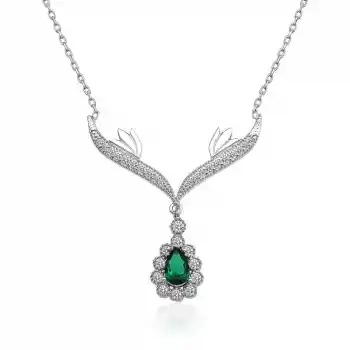 Gümüş Yeşil Taşlı Madalyon Bayan Kolye