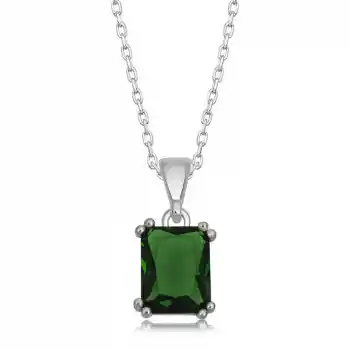 Gümüş Yeşil Zirkon Baget Taşlı Kadın Kolye