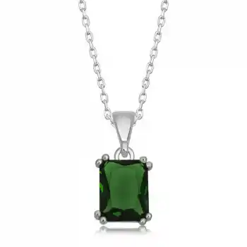 Gümüş Yeşil Zirkon Baget Taşlı Kadın Kolye