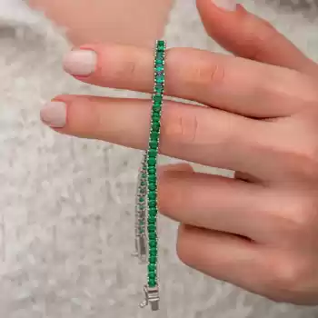 Gümüş Yeşil Zirkon Taşlı Su Yolu Kadın Bileklik
