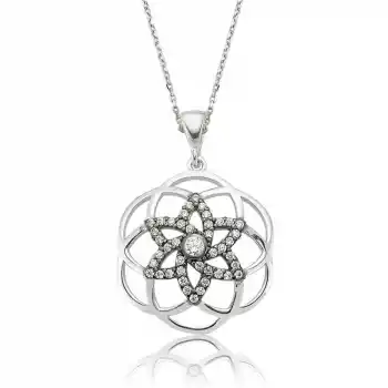 Gümüş Yıldız Yaşam Çiçeği Bayan Kolye