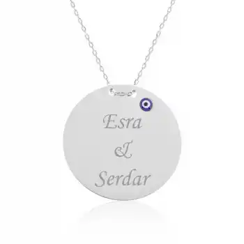 Gümüş Yuvarlak Plaka İsimli Kolye