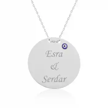 Gümüş Yuvarlak Plaka İsimli Kolye
