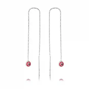 Gümüş Zincirli Pembe Nazar Küpe