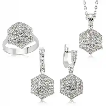 Gümüş Zirkon Taşlı Bayan Set