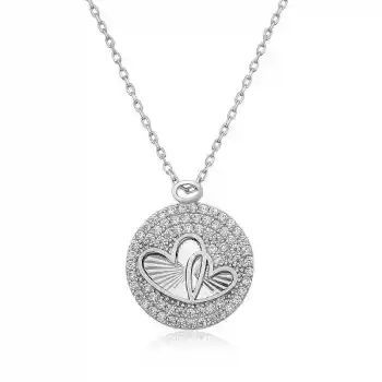 Gümüş Zirkon Taşlı İki Kalp Bayan Kolye