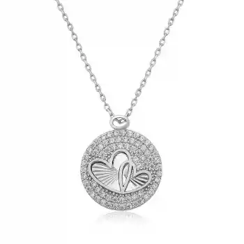 Gümüş Zirkon Taşlı İki Kalp Bayan Kolye