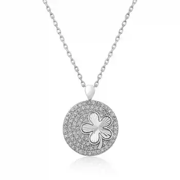 Gümüş Zirkon Taşlı Yonca Bayan Kolye