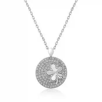 Gümüş Zirkon Taşlı Yonca Bayan Kolye