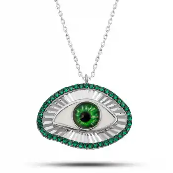 Gümüş Zümrüt Göz Koruyucu Kadın Kolye
