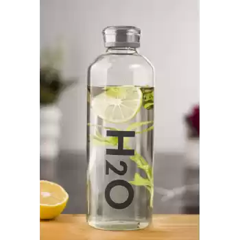 H2o Borosilikat Cam Matara Vakum Kapaklı Su Şişesi Suluk Gri 1000 ML