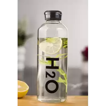 H2o Borosilikat Cam Matara Vakum Kapaklı Su Şişesi Suluk Siyah 1000 ML