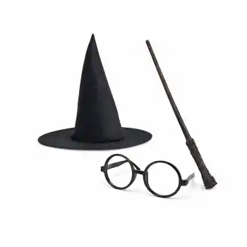 Harry Potter Tarzı Çocuk Seti - Siyah Keçe Şapka, Asa, Gözlük