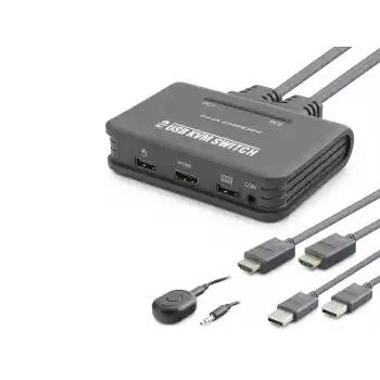 Hdmi Usb Kvm Switch 2 Port Hdmi 2 Port Usb Dahili Kablolu - Siyah HDX1361