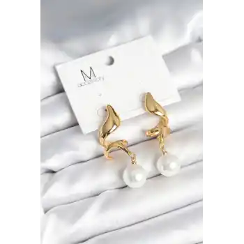 inci Detaylı Sarmal Model Gold Renk Pirinç Kadın Küpe