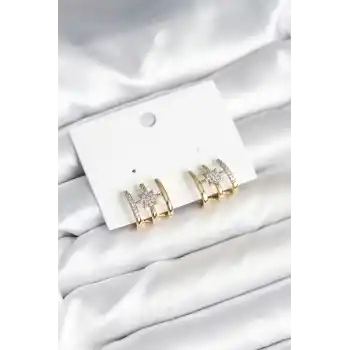 Kaburga Model Kutup Yıldızı Detaylı Gold Renk Kadın Küpe