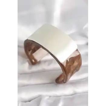 Kahverengi Mermer Desen Akrilik Plastik Gümüş Dikdörtgen Plaka Vintage Kadın Bilezik