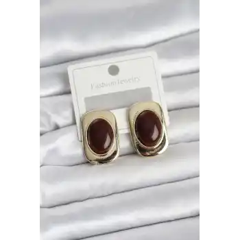 Kahverengi Renk Kare Model Vintage Kadın Küpe