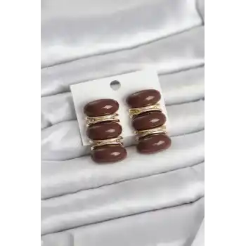 Kahverengi Vintage Model Gold Renk Kadın Küpe