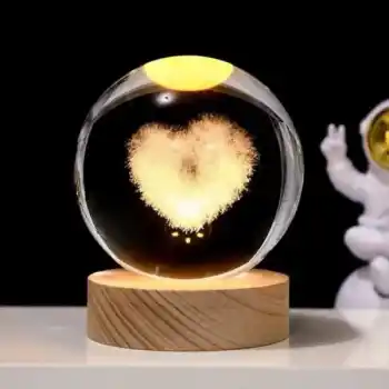 Kalp Tasarımlı Işıklı Cam Küre Cap 6 Cm Kod 62