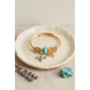 Kalp ve Arı Model Mavi Charmlı Bileklik