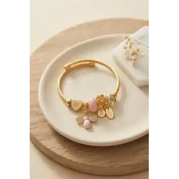 Kalp ve Arı Model Pembe Charmlı Bileklik