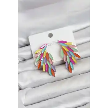 Karışık Renk Kristal Taşlı Kanat Küpe