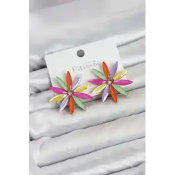 Karışık Renk Kristal Taşlı Lotus Model Kadın Küpe