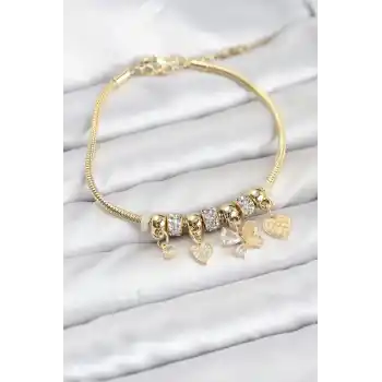 Kelebek Charmlı Gold Renk Kadın Bileklik
