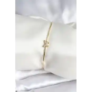 Kelebek Figürlü Zirkon Taşlı Gold Renk Pirinç Kadın Bileklik