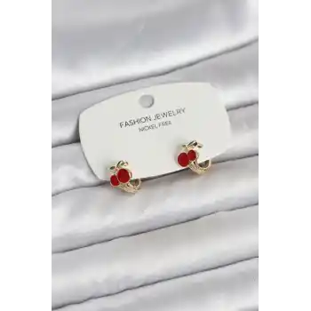 Kiraz Model Gold Renk Pirinç Çocuk Küpe