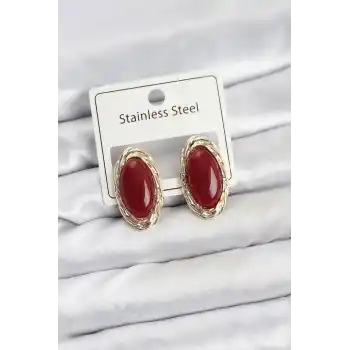 Kırmızı Badem Model Vintage Kadın Küpe