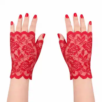 Kırmızı Dantel Parmaksız Kısa Eldiven