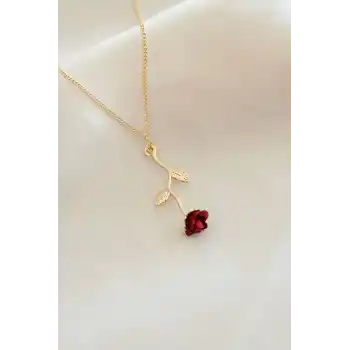 Kırmızı Gül Figürlü Kolye
