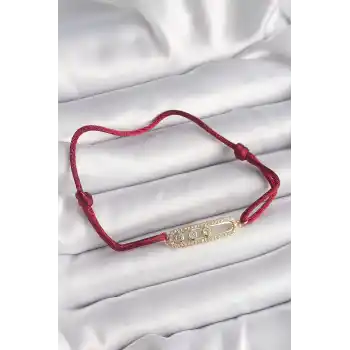 Kırmızı İpli Asansörlü Zirkon Taşlı Gold Messika Model Kadın Bileklik