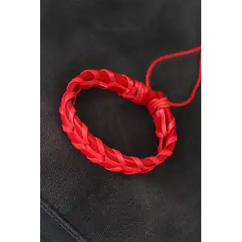 Kırmızı Örgü Deri Erkek Bileklik