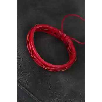Kırmızı Renk İpli Yeni Sezon Deri Erkek Bileklik