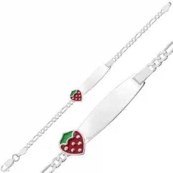 Kişiye Özel Kırmızı Çilek Figürlü Gümüş Çocuk Künyesi