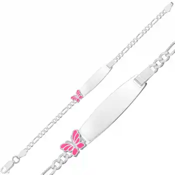 Kişiye Özel Pembe Kelebek Figürlü Gümüş Çocuk Künyesi