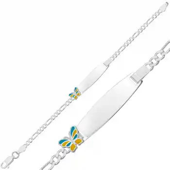 Kişiye Özel Sarı Mavi Kelebek Figürlü Gümüş Çocuk Künyesi