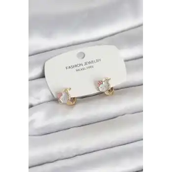 Kitty Model Gold Renk Pirinç Çocuk Küpe