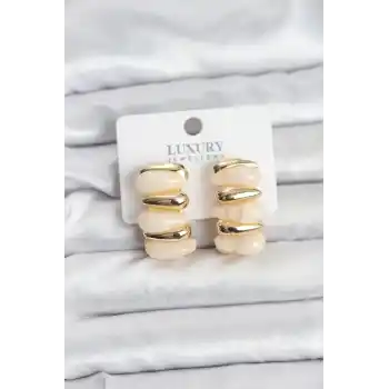 Krem Renk Pirinç Vintage Kadın Küpe