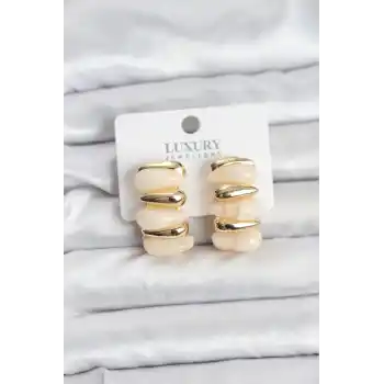Krem Renk Pirinç Vintage Kadın Küpe