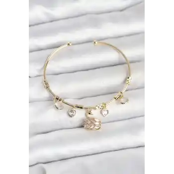 Kuğu Charmlı Gold Renk Kadın Bileklik
