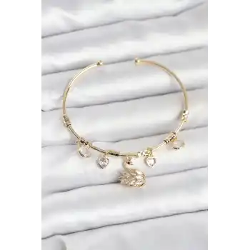 Kuğu Charmlı Gold Renk Kadın Bileklik