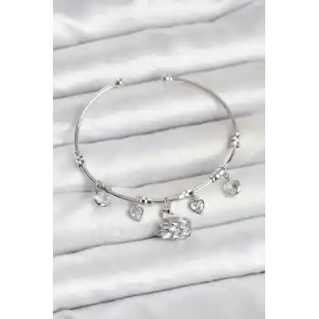 Kuğu Charmlı Gümüş Renk Kadın Bileklik