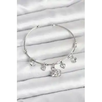 Kuğu Charmlı Gümüş Renk Kadın Bileklik
