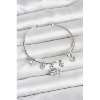 Kuğu Charmlı Gümüş Renk Kadın Bileklik